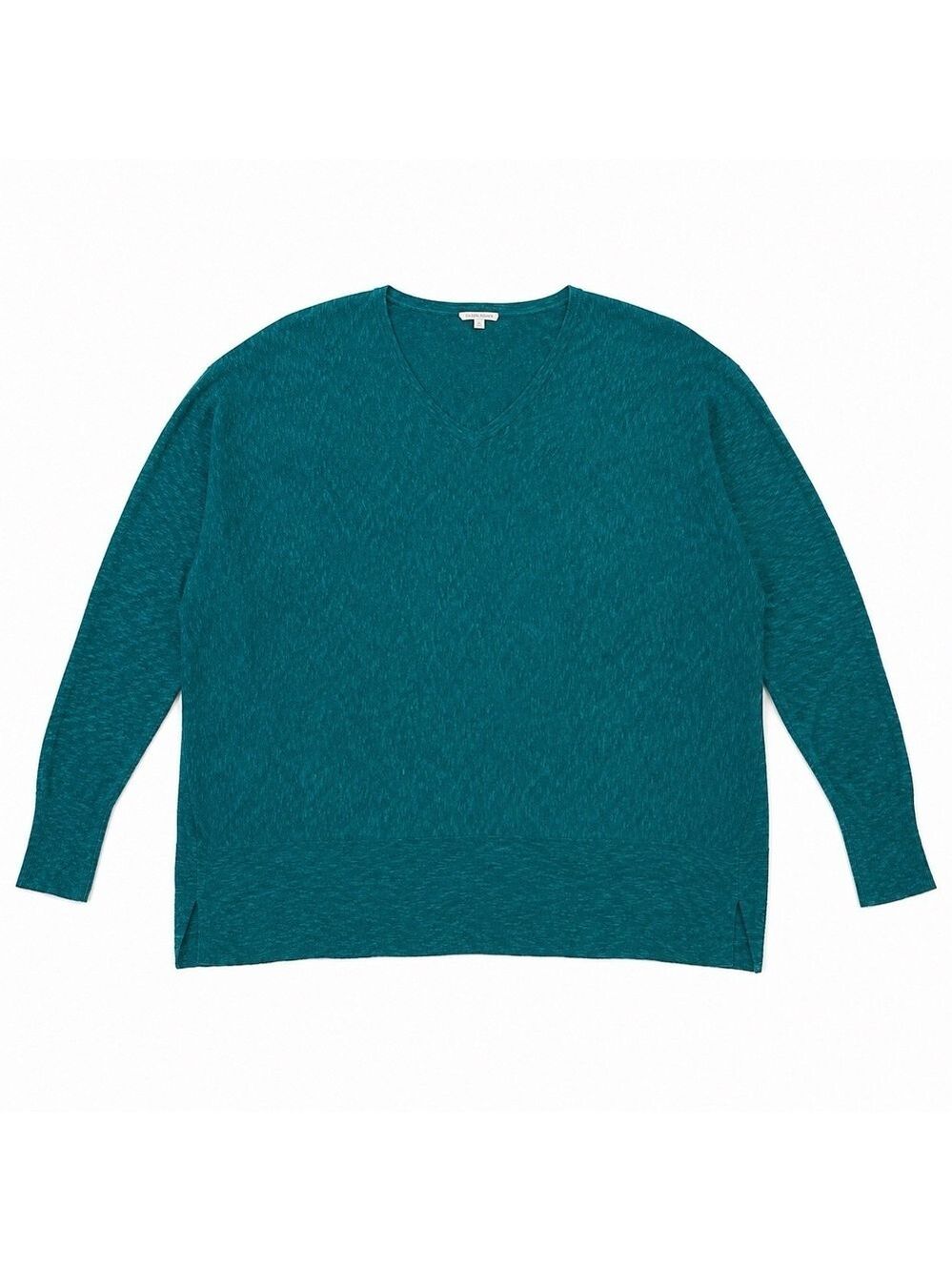Eileen Fisher XL Teal Linen Cotton V-Neck Tunic Sweater Oversized Lightweight